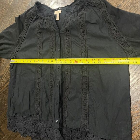 Logo Lavish Lori Goldstein Blouse Women’s XL Black Embroidered Boho Whimsigoth - Picture 7 of 7